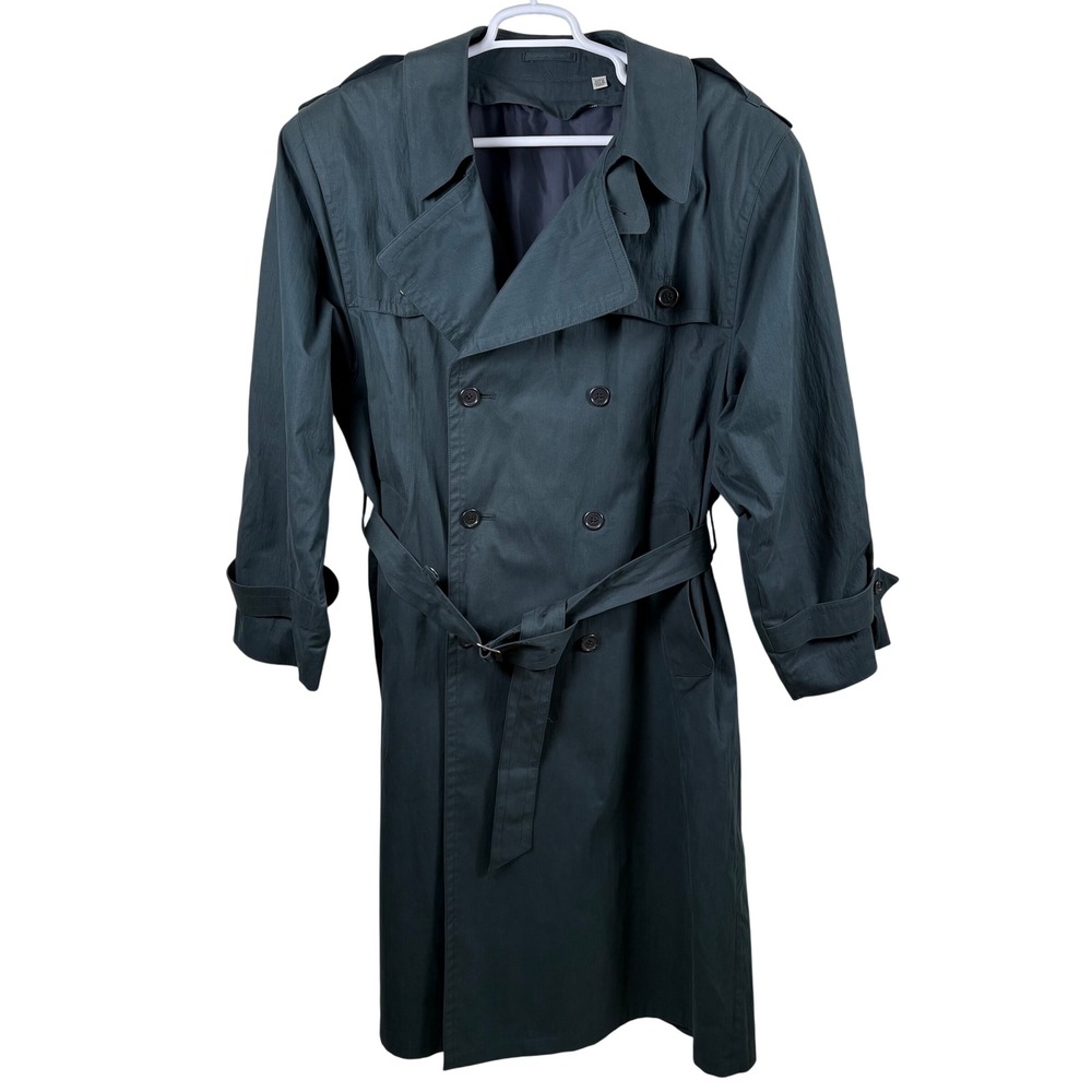 London Fog‎ Men's Double-Breasted Belted Trench Coat 42 REG Green Made in USA